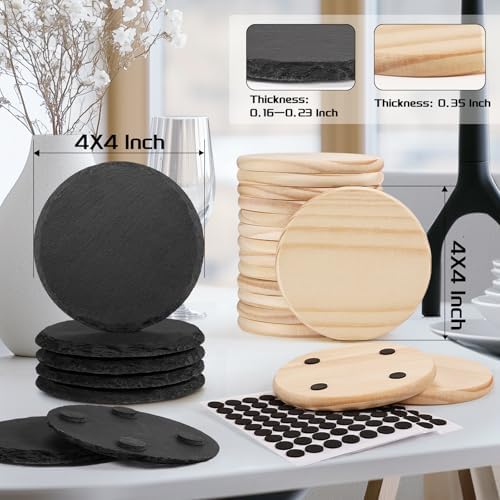 72 PCS Laser Engraving Coasters Blanks, MAPRIAL 4 Inch 36 PCS Black Slate Stone Drink Coaster Bulk, 36 PCS Wood Coasters, Engravable Materials for Engraver, Wedding, Party, Crafts, Gifts, Square